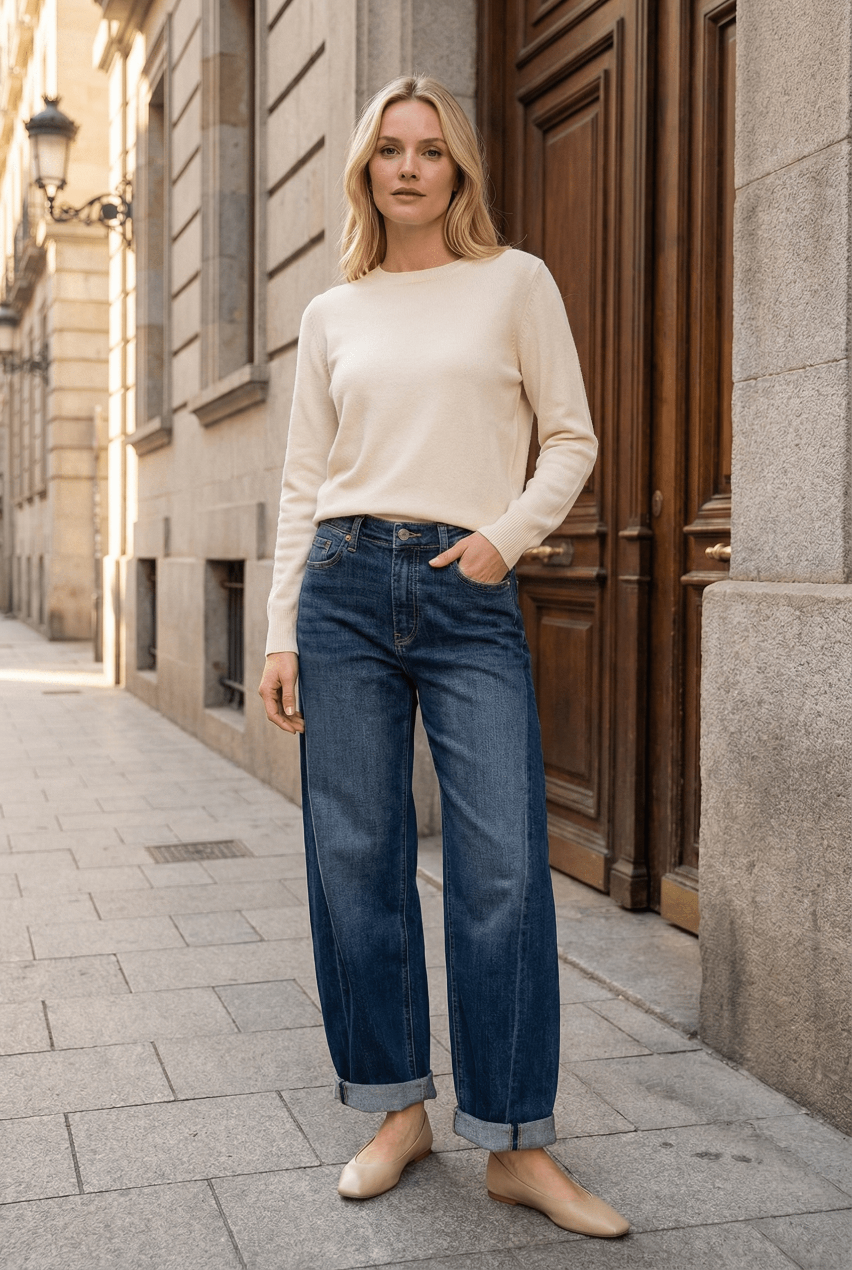 HIGH RISE RELAXED TAPERED DARK WASH BARREL JEANS: 13 (30)