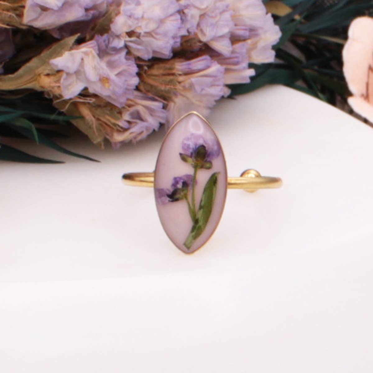 Marquis Adjustable Gold Dried Flower Ring