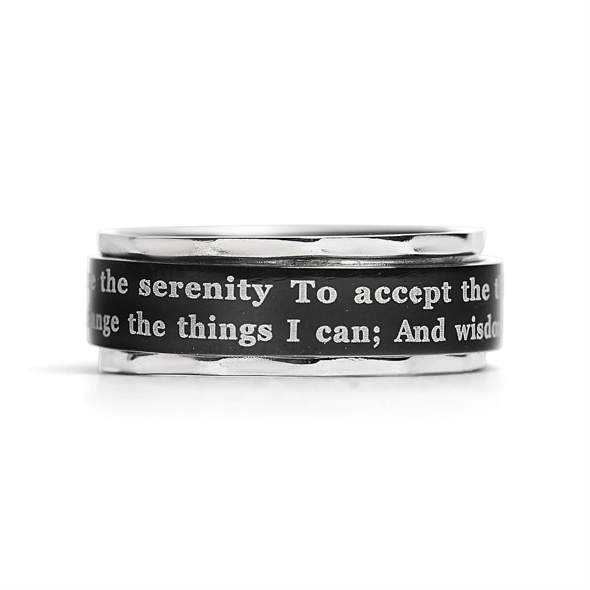 Stainless Serenity Prayer Spinner Center Ring: 7, 8mm