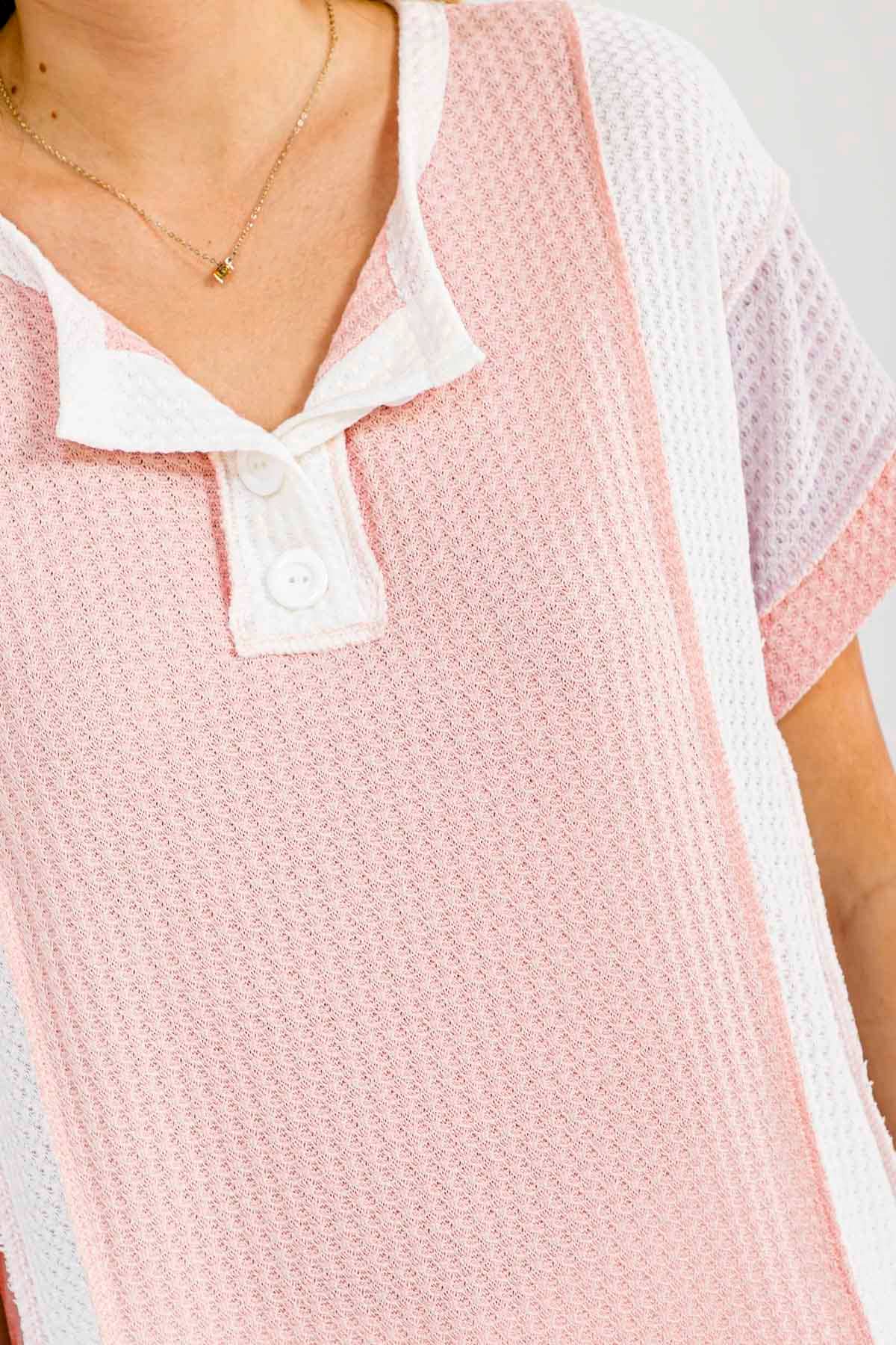 PLUS SIZE Color Block Waffle Knit Top Pink, 1X