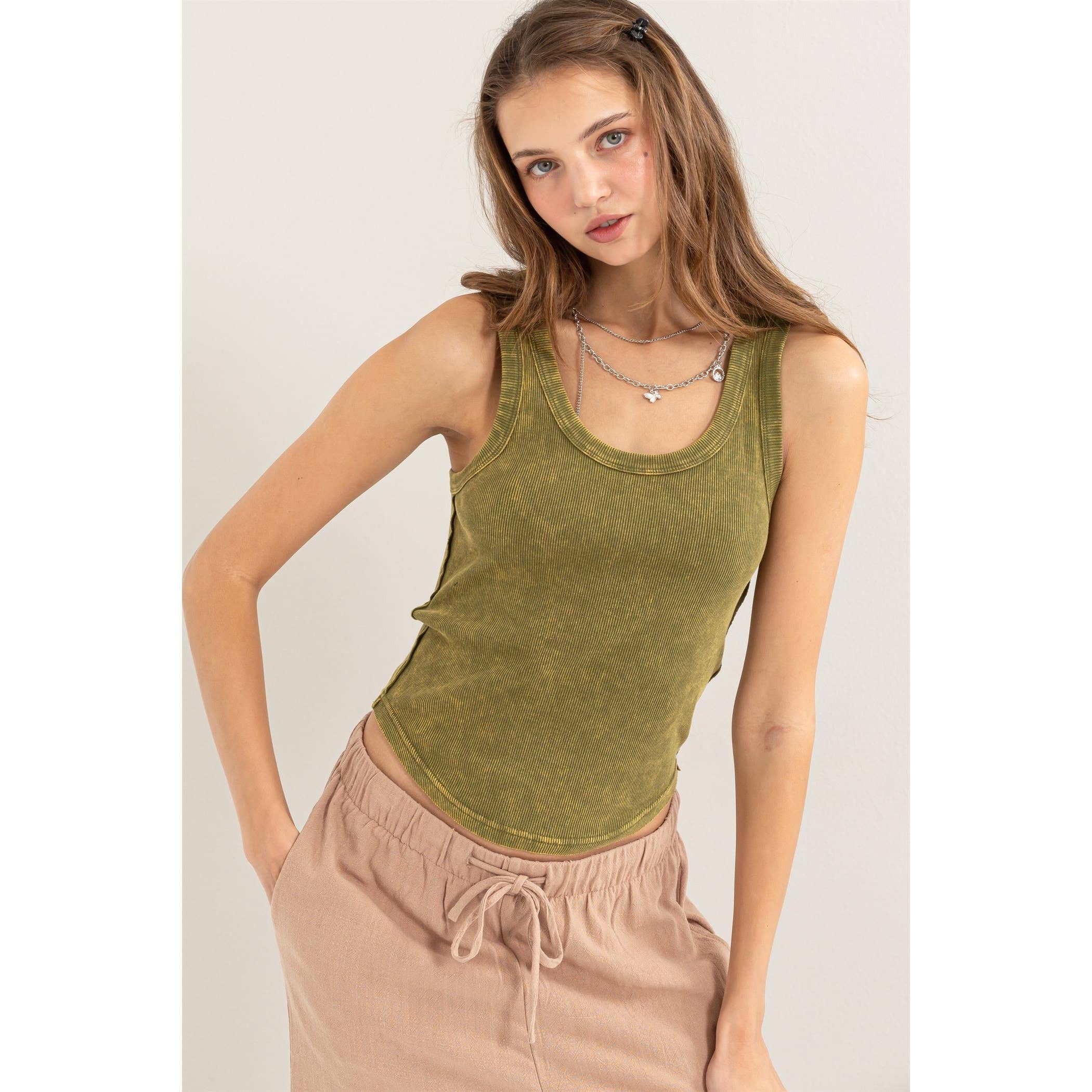 Acid Washed Tank Top: RASPBERRY