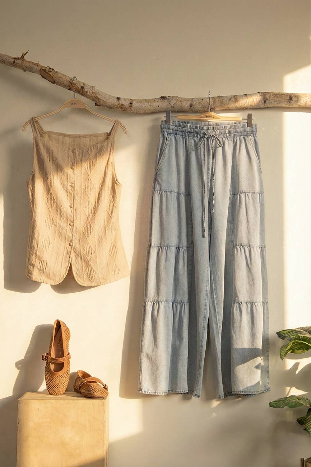 Textured Sleeveless Button Down Top: LT BLUE