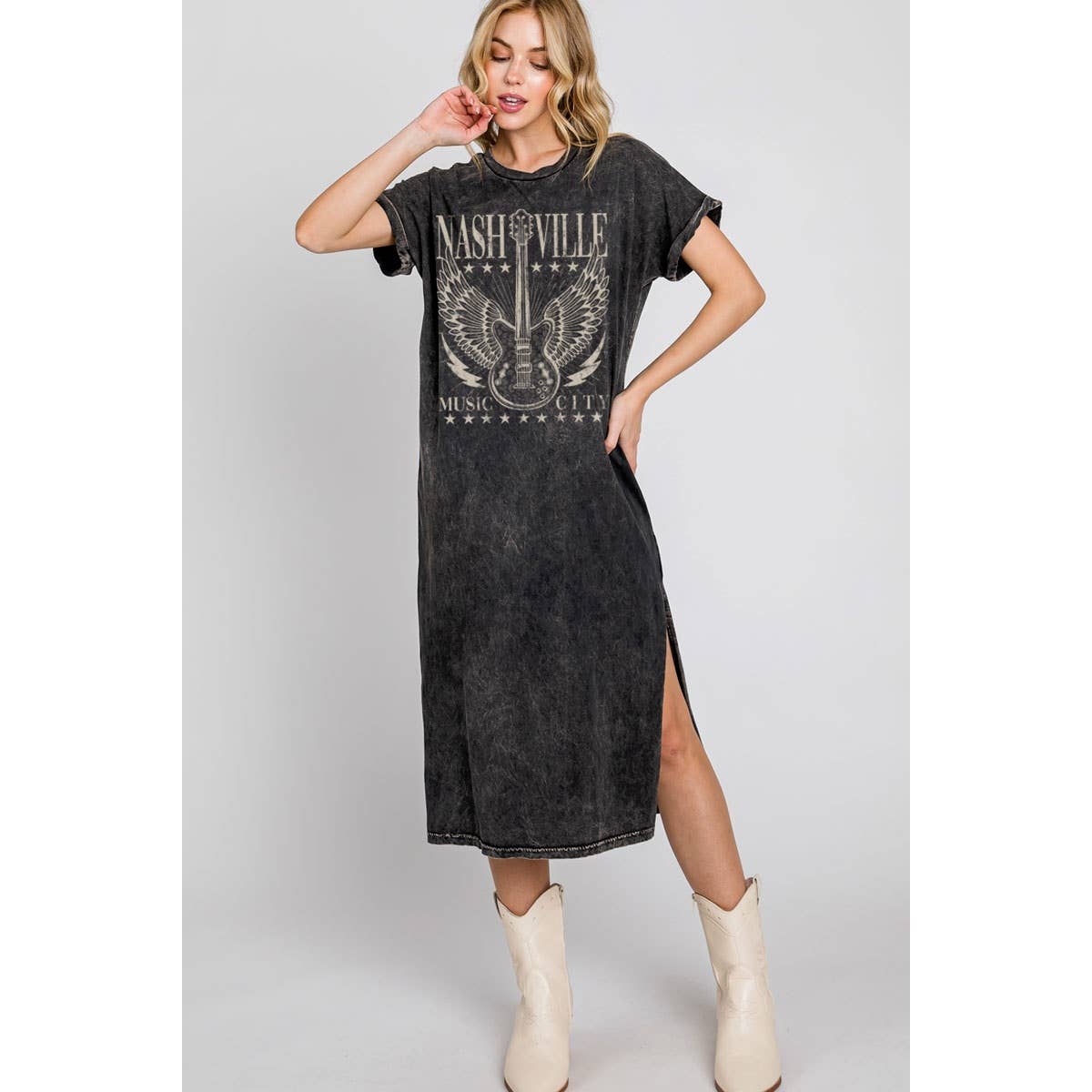 NASHVILLE GUITAR MINERAL GRAPHIC DRESS: Mineral Black, L