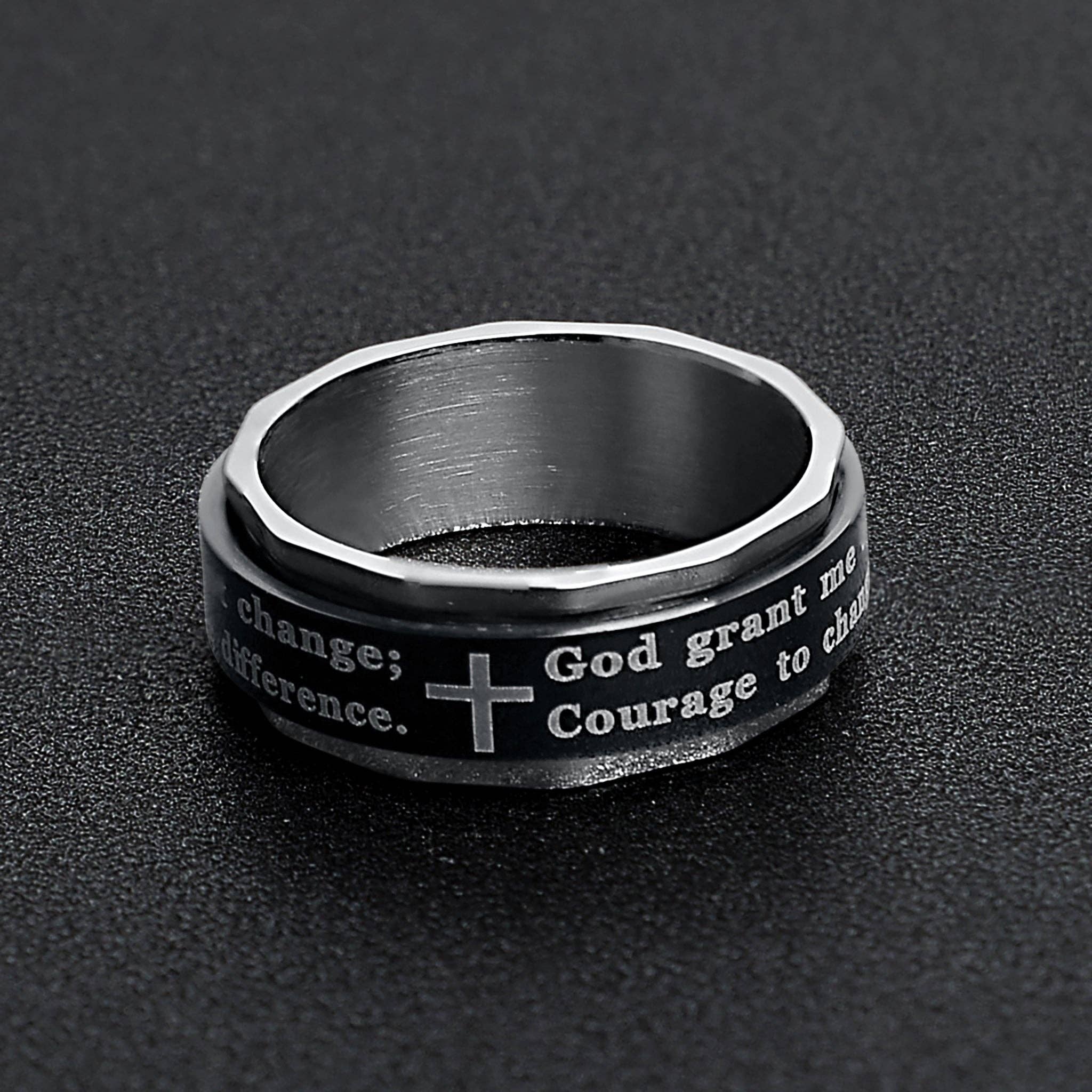Stainless Serenity Prayer Spinner Center Ring: 7, 8mm