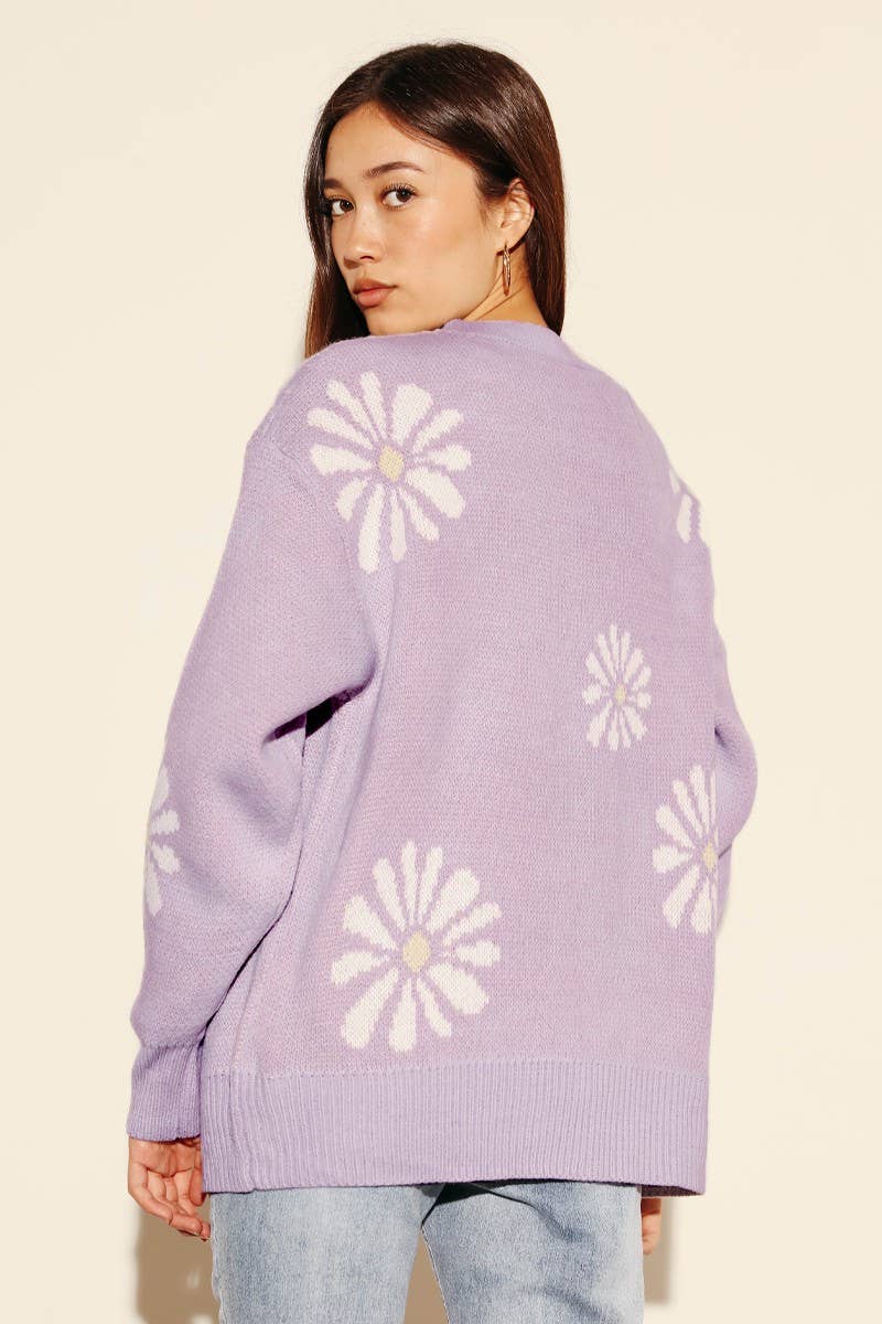 Daisy flower sweater: LILAC, L