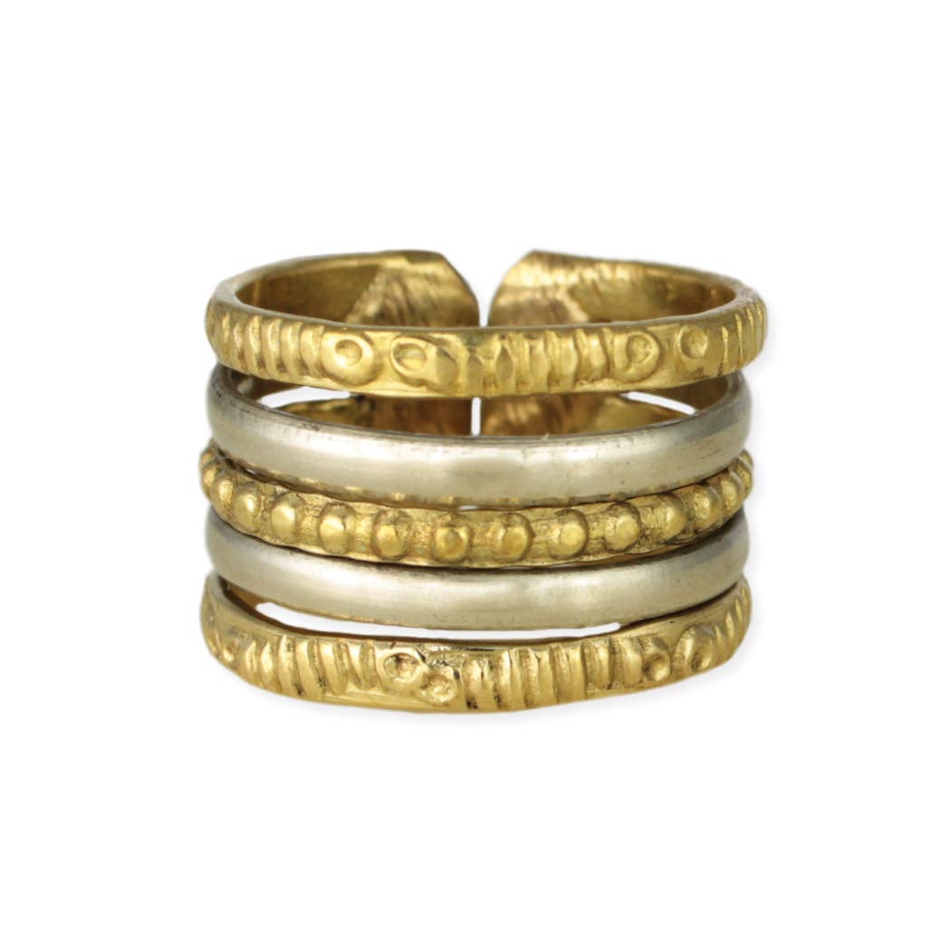 Gold Silver Textured Band Adjustable Ring