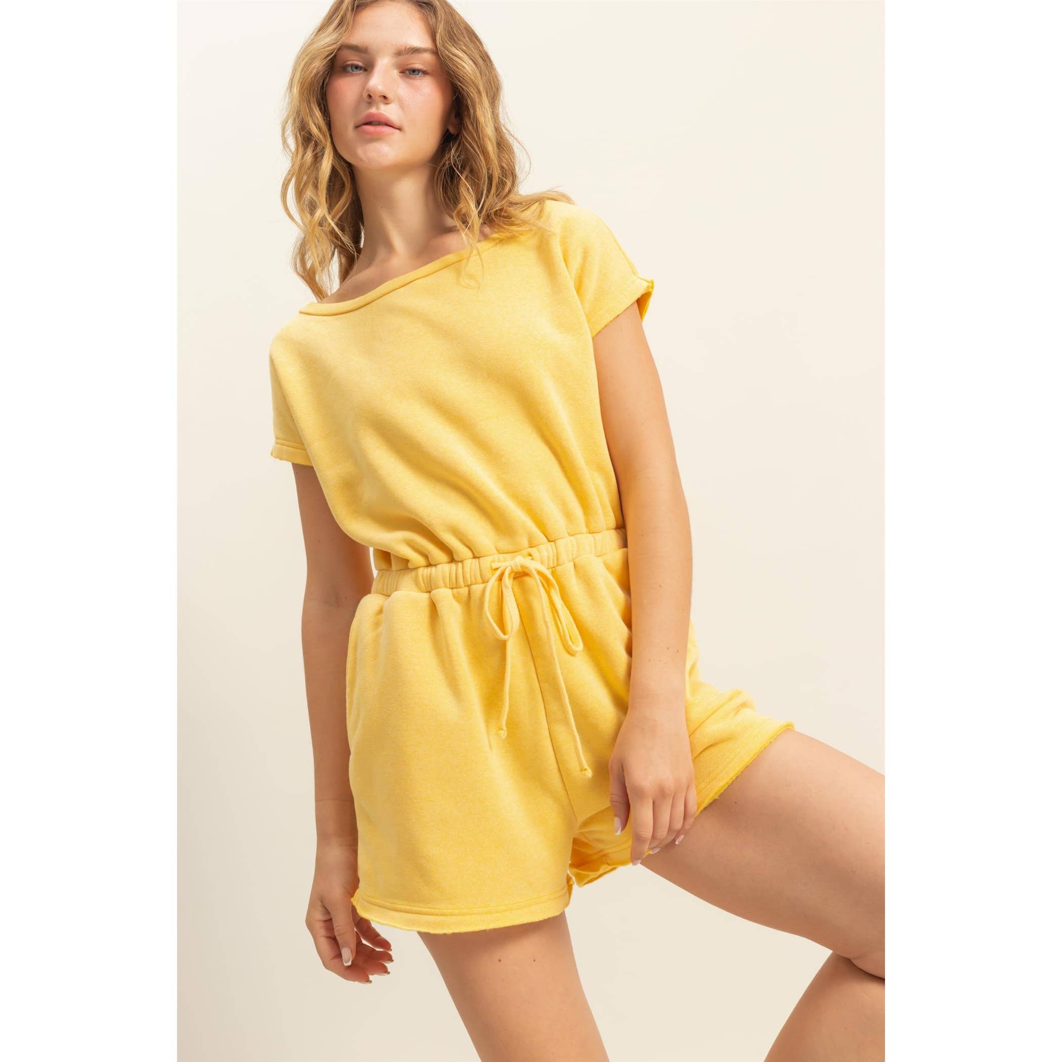 Cap Sleeve Drawstring Waist Romper: SAGE GREEN