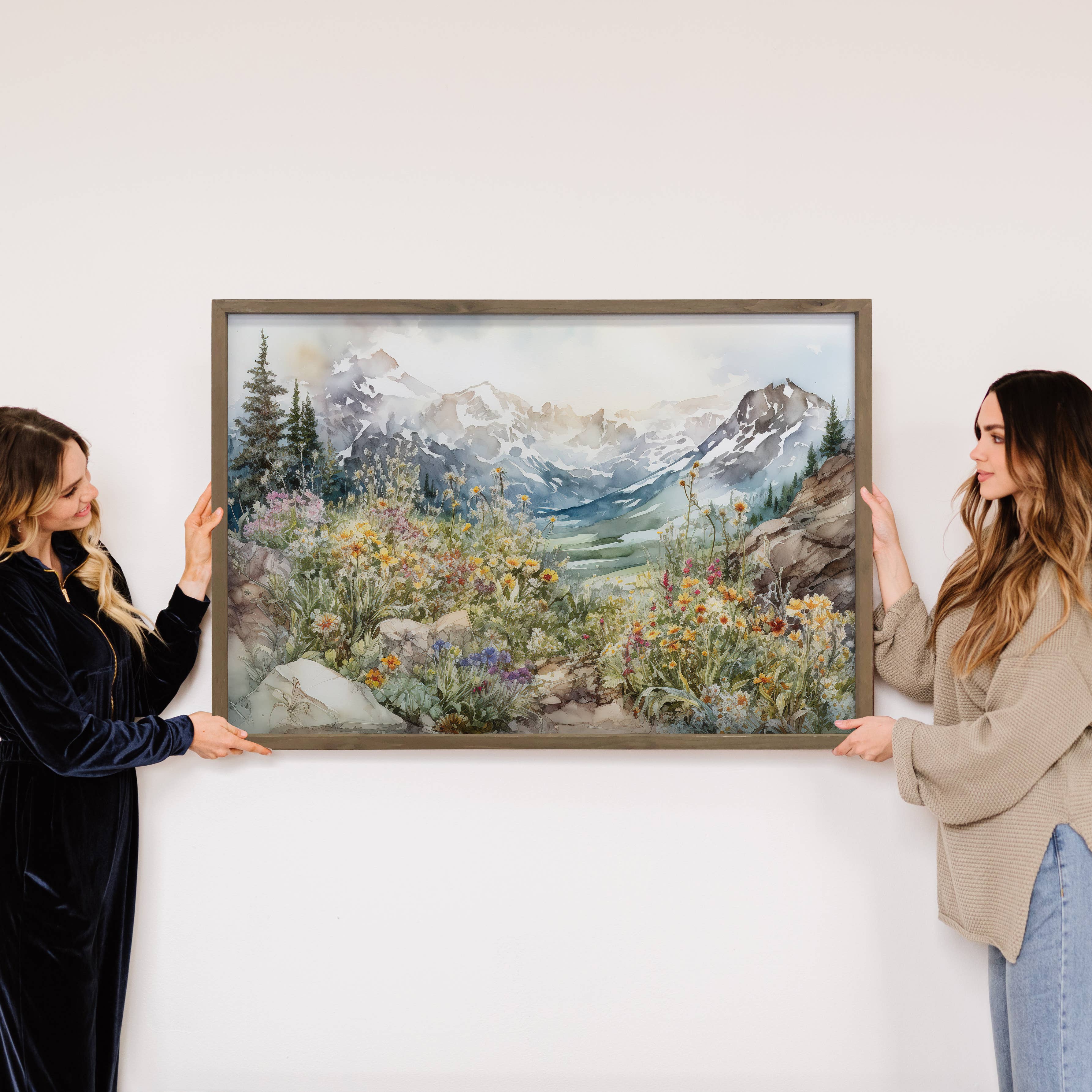 Mountain Wildflowers - Mountain Landscape Canvas Art: 24x36" Extra Large Canvas Art with Thick Wood Frame