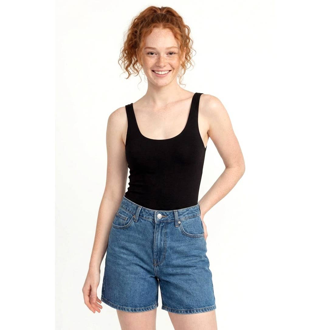 Scoop Neck Tank Bodysuit: BLACK
