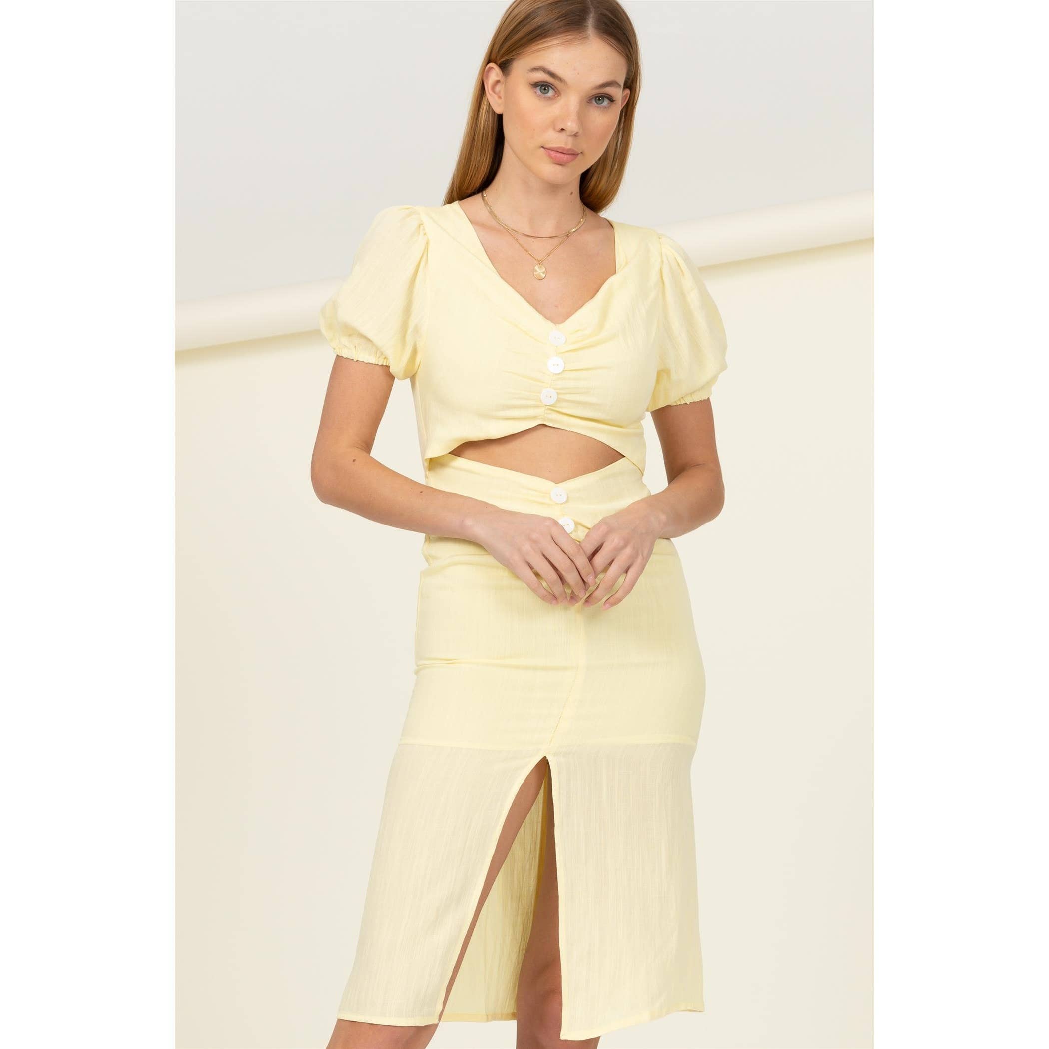 Sweet girl button-front cutout midi dress : PINK