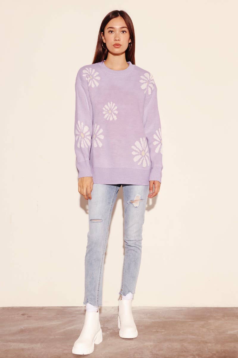 Daisy flower sweater: LILAC, L