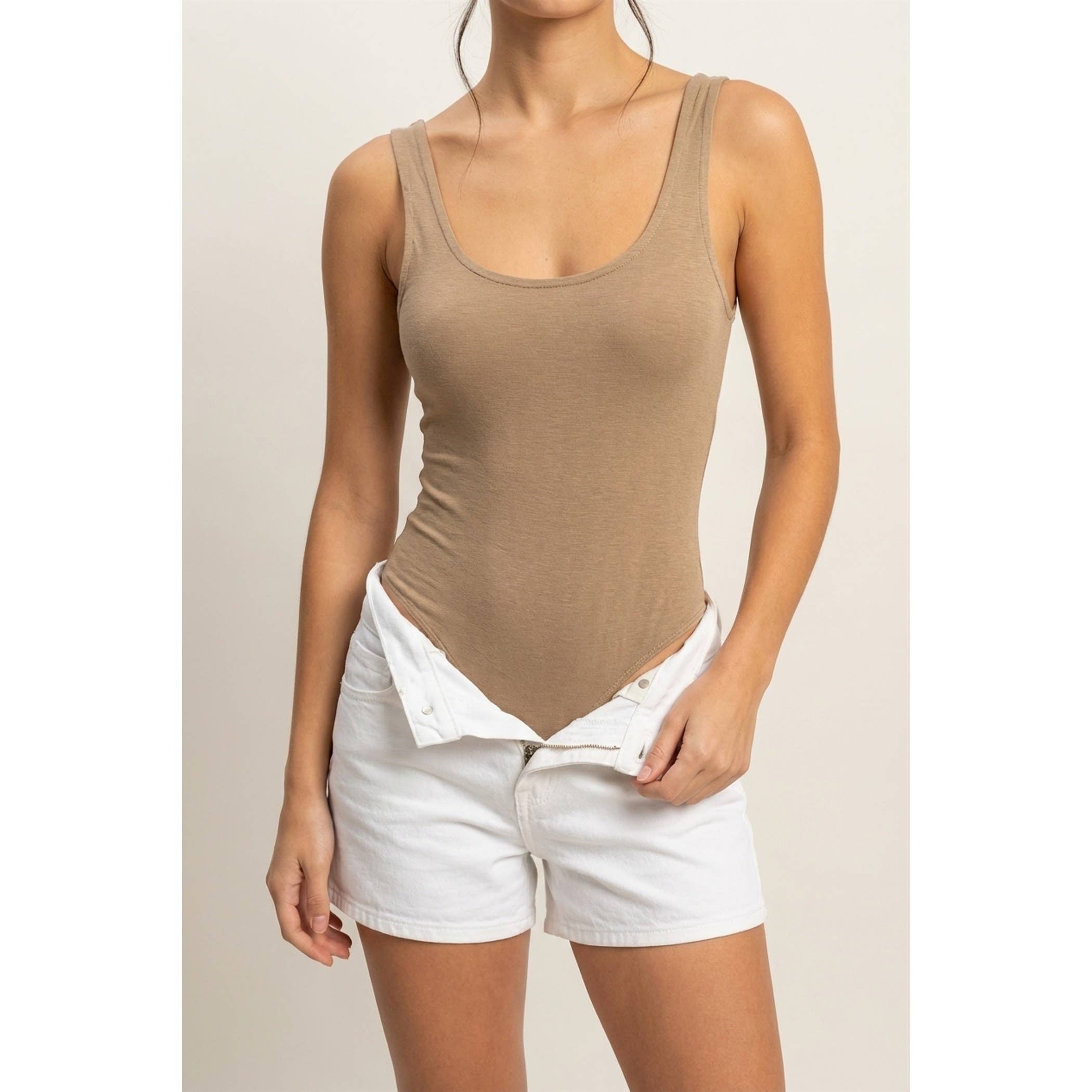 Scoop Neck Tank Bodysuit: MOCHA BROWN