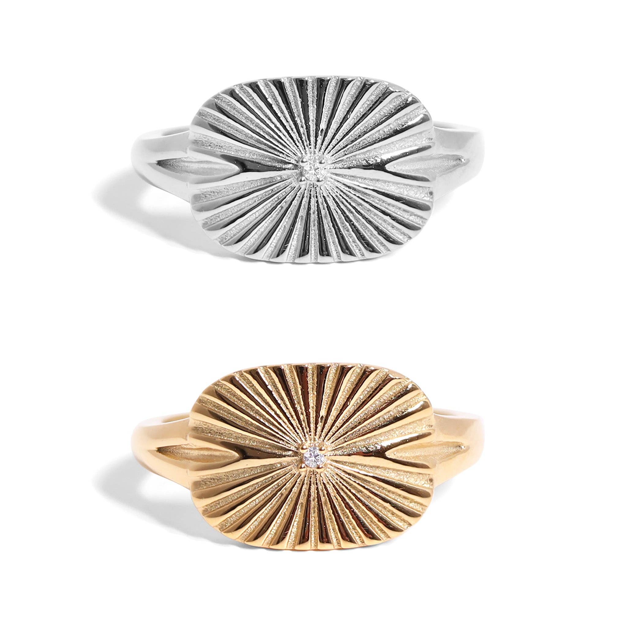 Sunburst Rectangle Ring: Stainless, 7