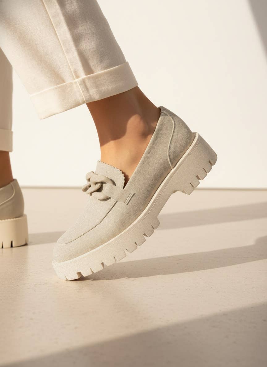 MADISON Chunky Chain Lug Sole Loafers: LIGHT TAUPE