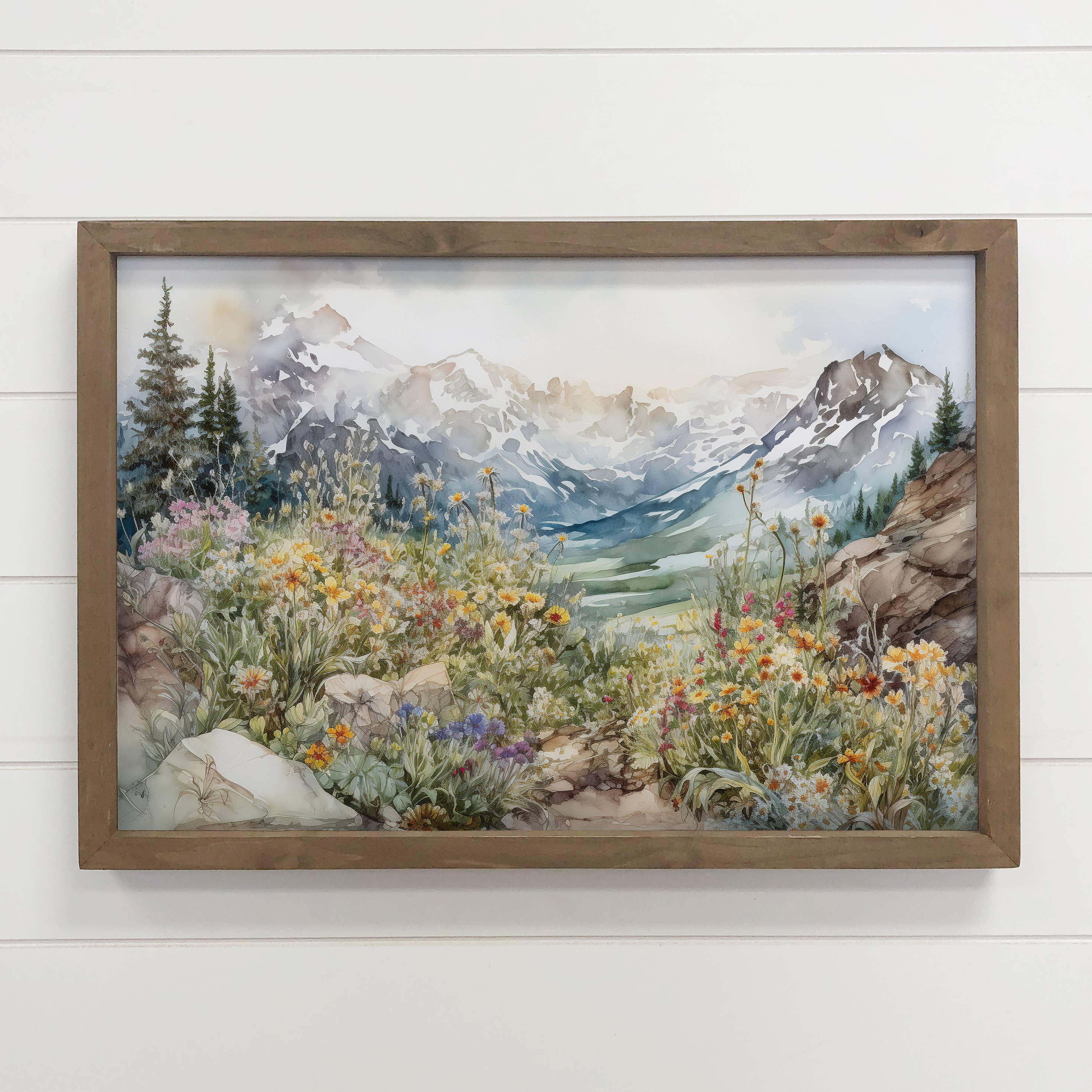Mountain Wildflowers - Mountain Landscape Canvas Art: 24x36" Extra Large Canvas Art with Thick Wood Frame