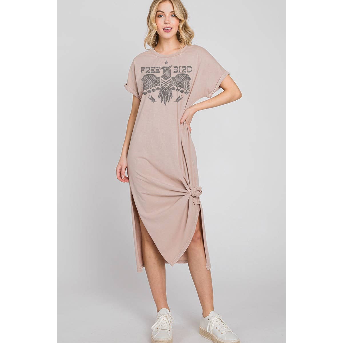 FREE BIRD MINERAL GRAPHIC DRESS : MINERAL DUSTY ROSE, L