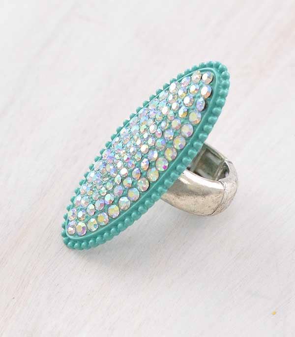 Rhinestone Oval Ring: Turquoise