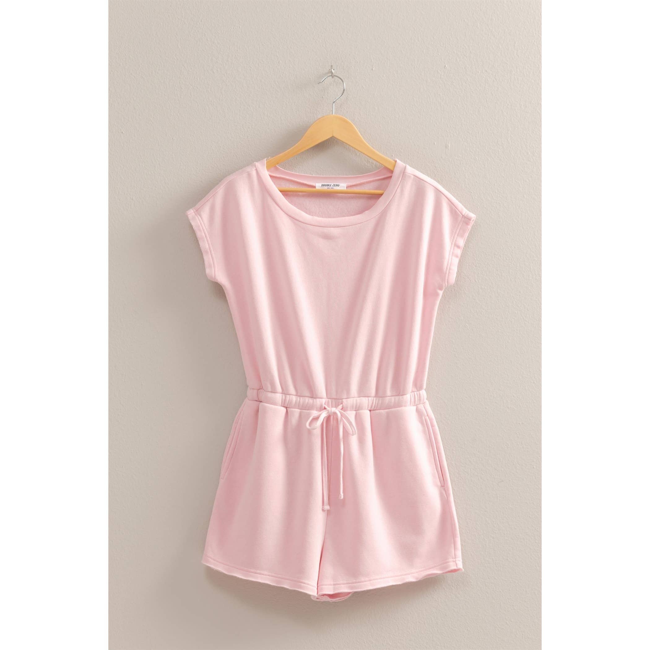 Cap Sleeve Drawstring Waist Romper: SAGE GREEN
