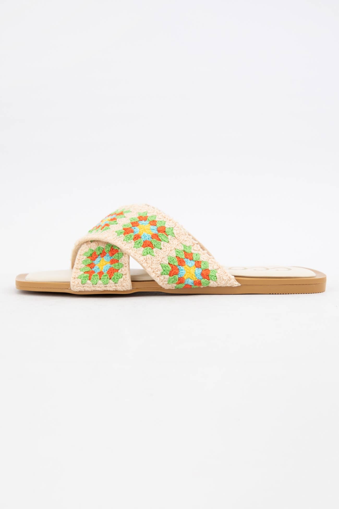 HAYDEN Crochet Granny Square Cross Strap Flat Sandals: GREEN