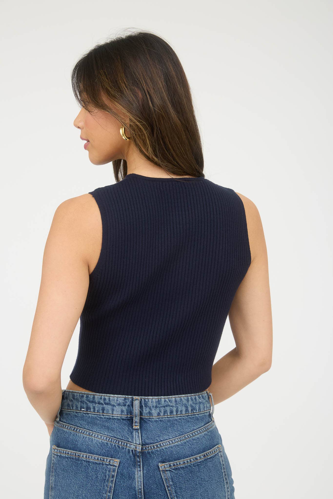 CUTOUT BOW DETAIL RIBBED SWEATER TOP: NAVY