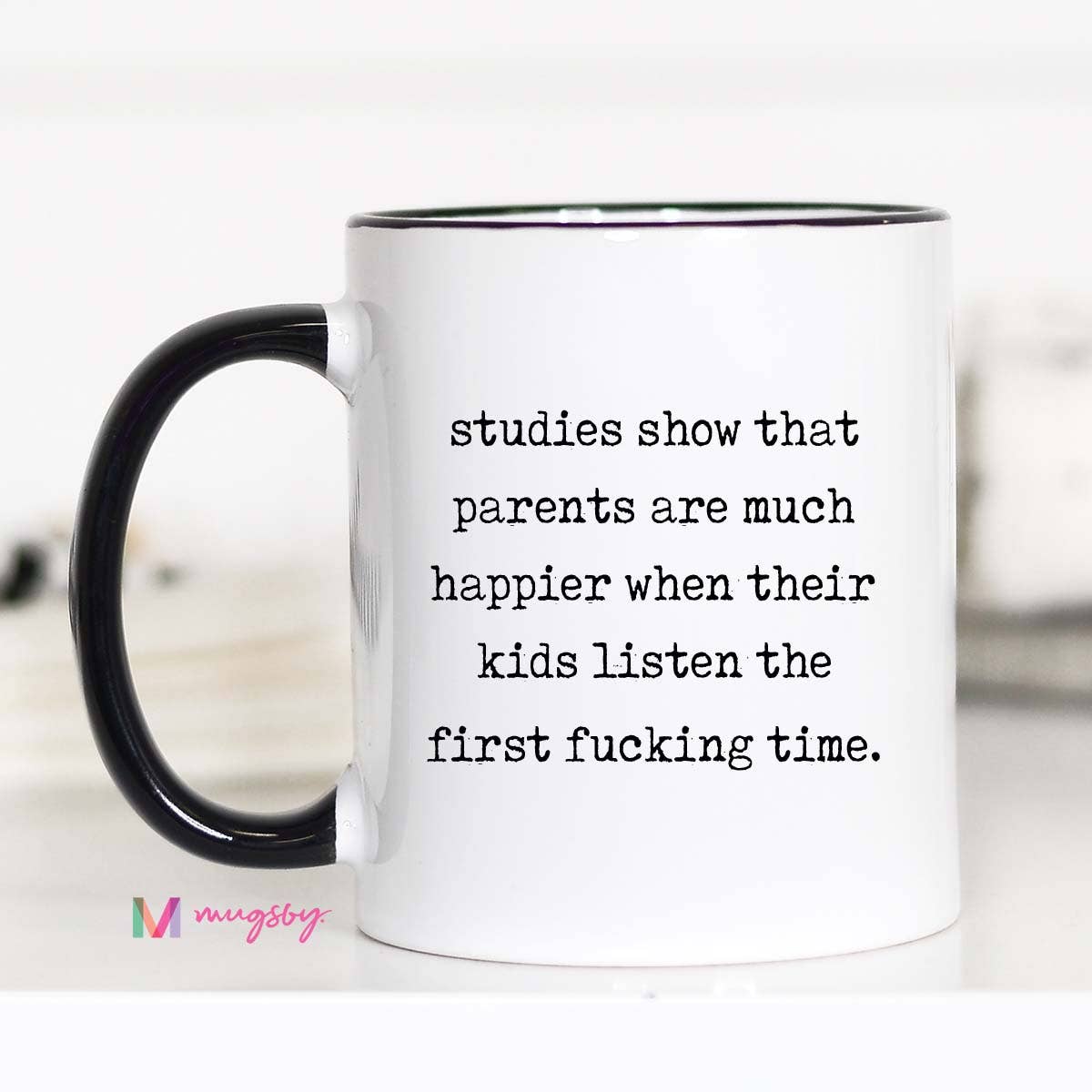Funny Parent Coffee Mug Mom Dad Humor Ceramic Mug: 11oz, Black rim/handle