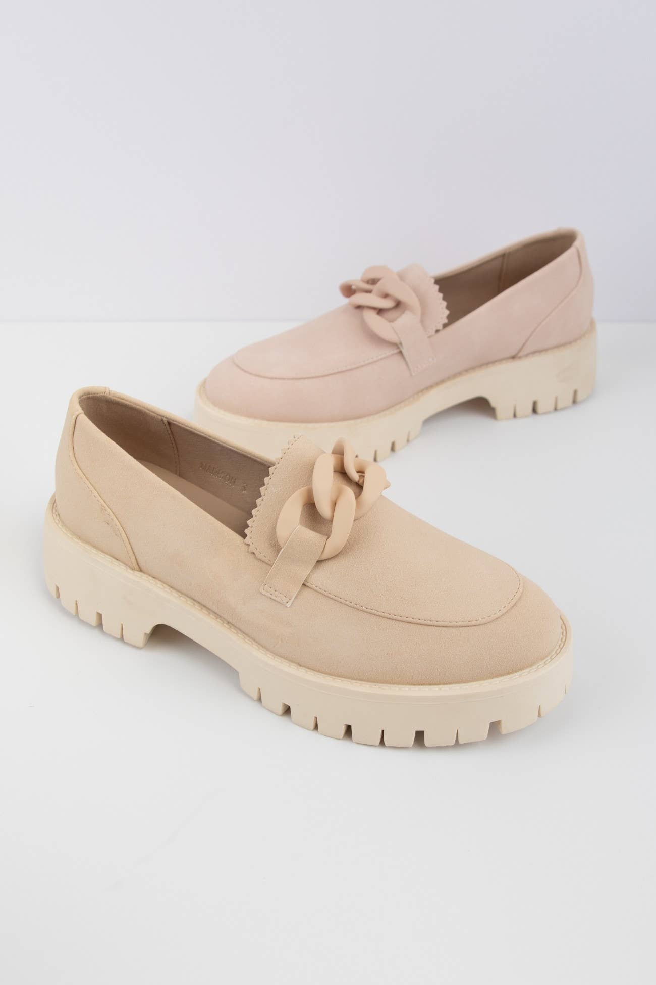 MADISON Chunky Chain Lug Sole Loafers: LIGHT TAUPE