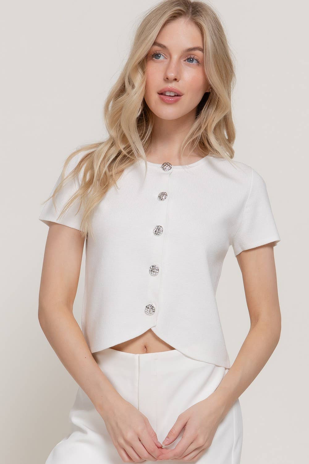 5 Button Cardigan-Off White, L