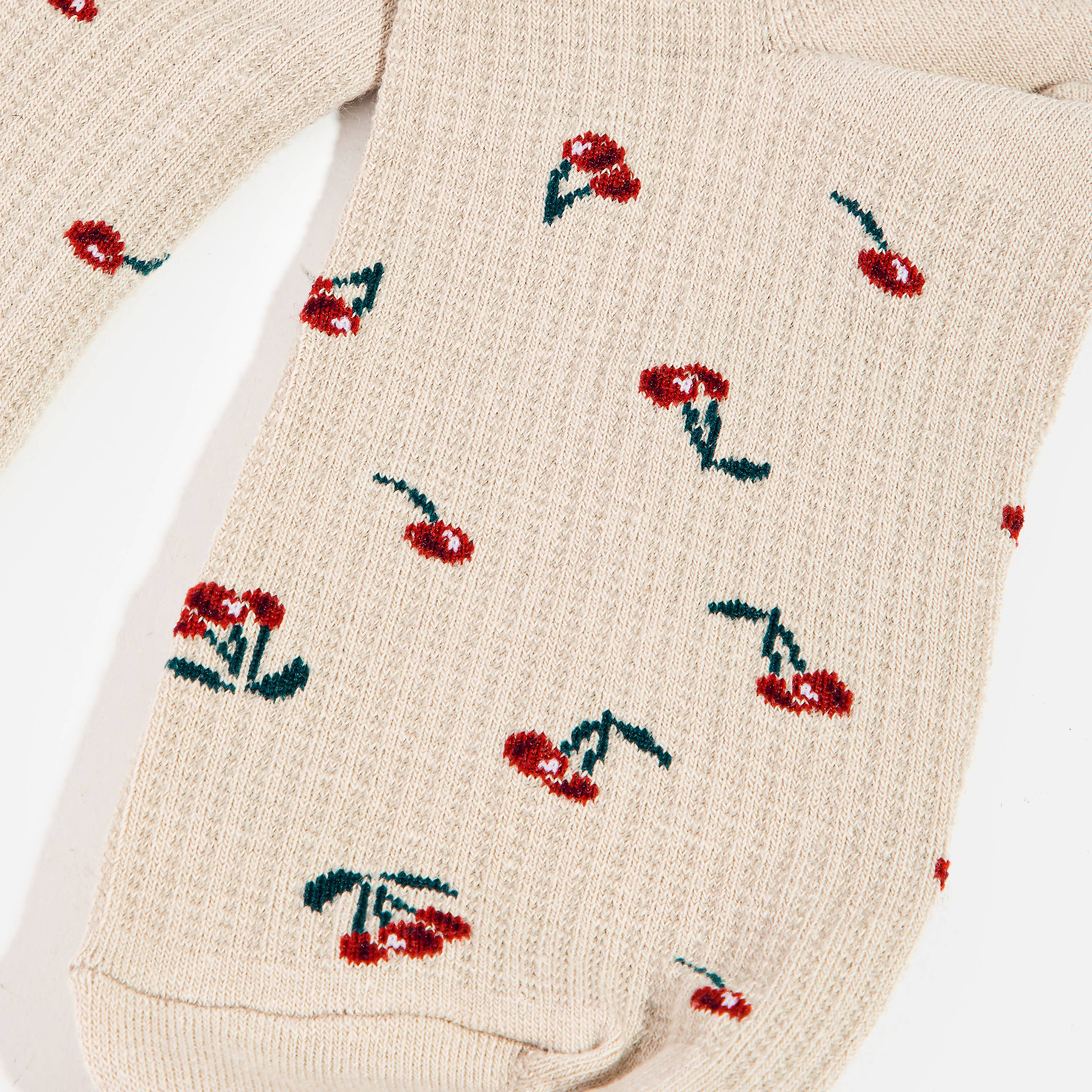 Beige Cherry Print Socks: MULTI