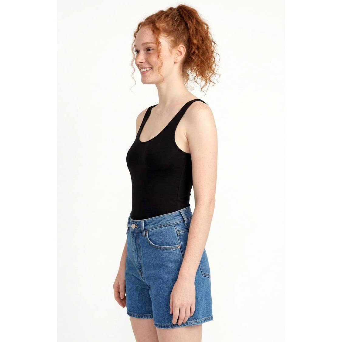 Scoop Neck Tank Bodysuit: BLACK