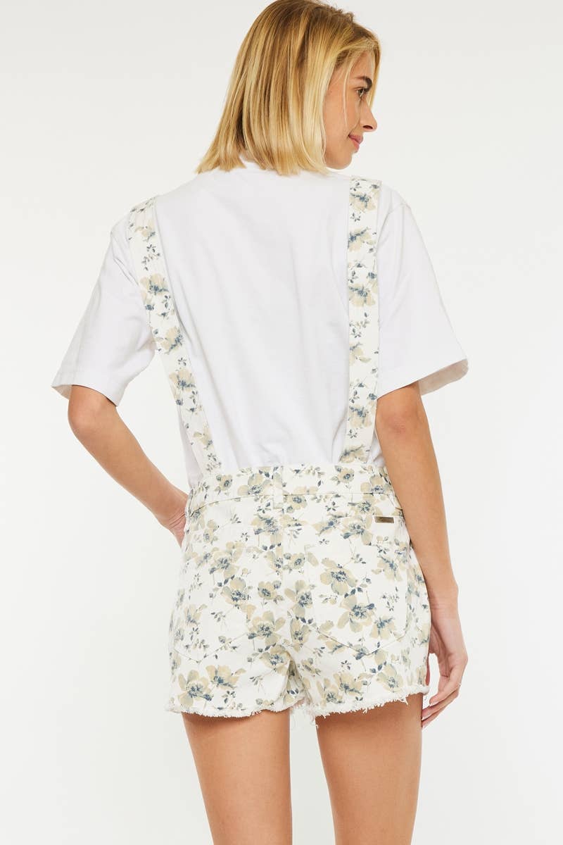 FLORAL PRINTED OVERALL SHORTS, M