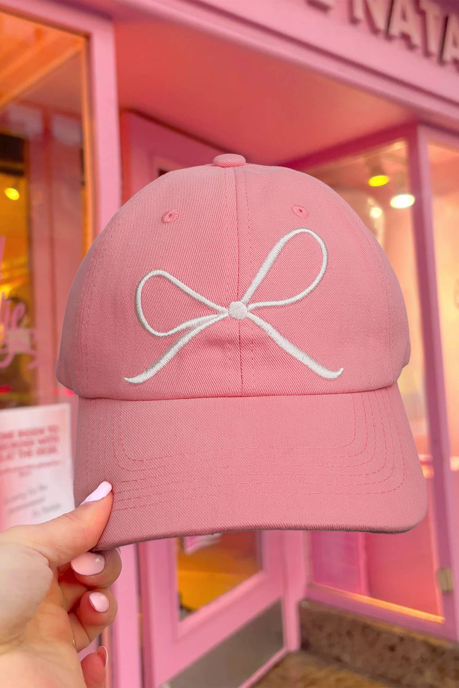 Bow Embroidered Baseball Cap Gifts: Pink, ONE SIZE