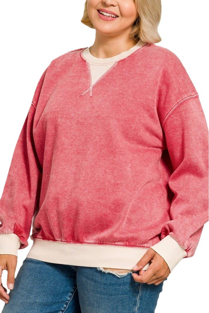 Plus Acid Washed Crew Sweatshirt: ASH MOCHA
