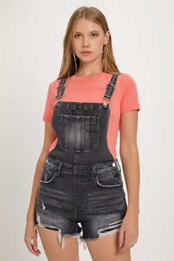 FRONT DISTRESSED SHORTALL-BLK
