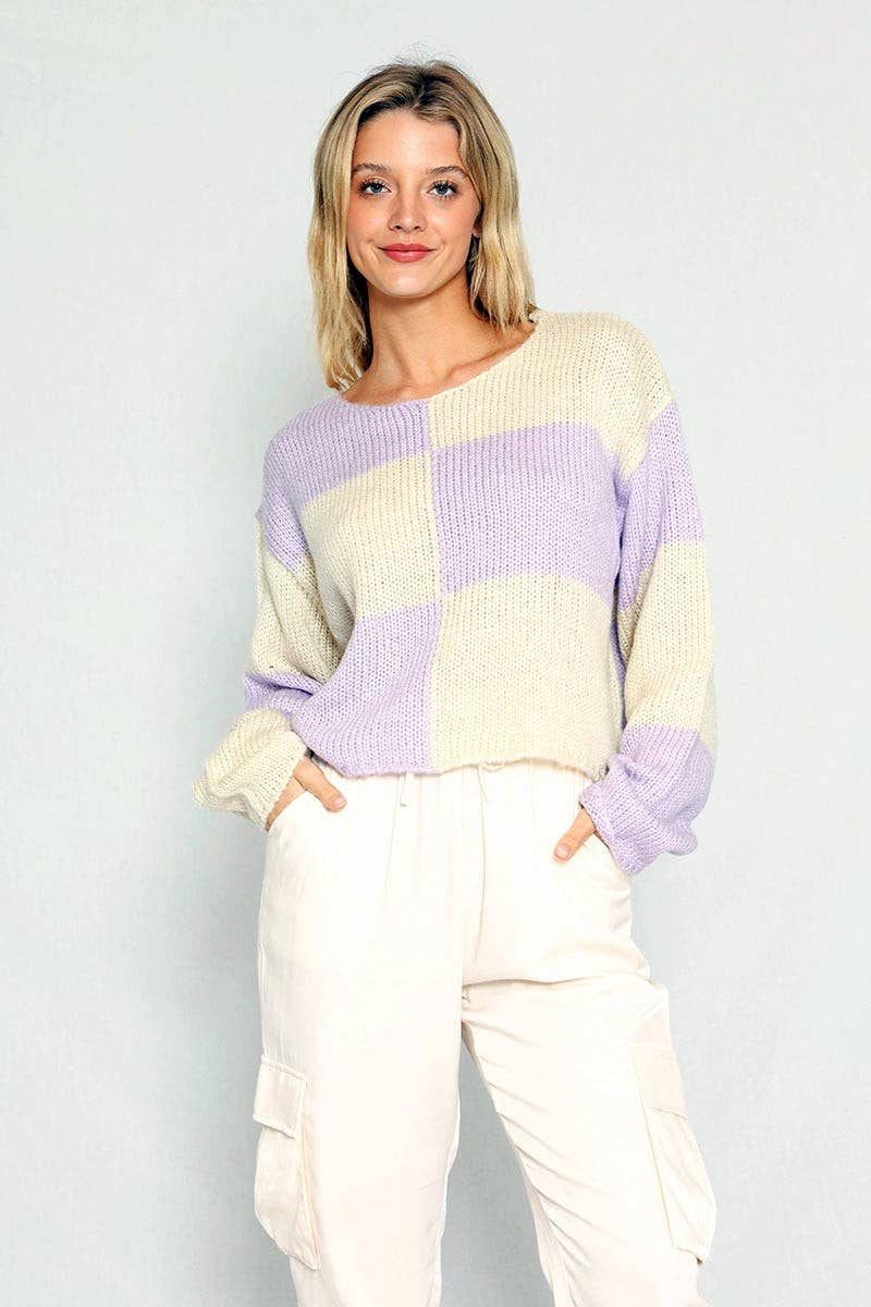 Checkered cropped sweater: Lilac, L