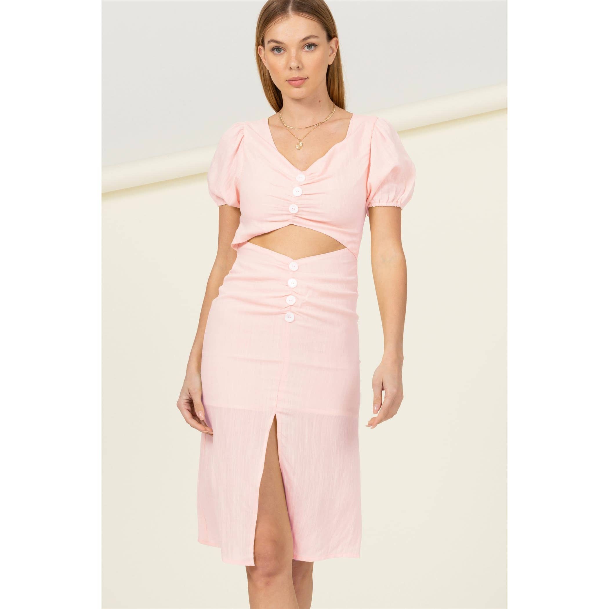 Sweet girl button-front cutout midi dress : PINK
