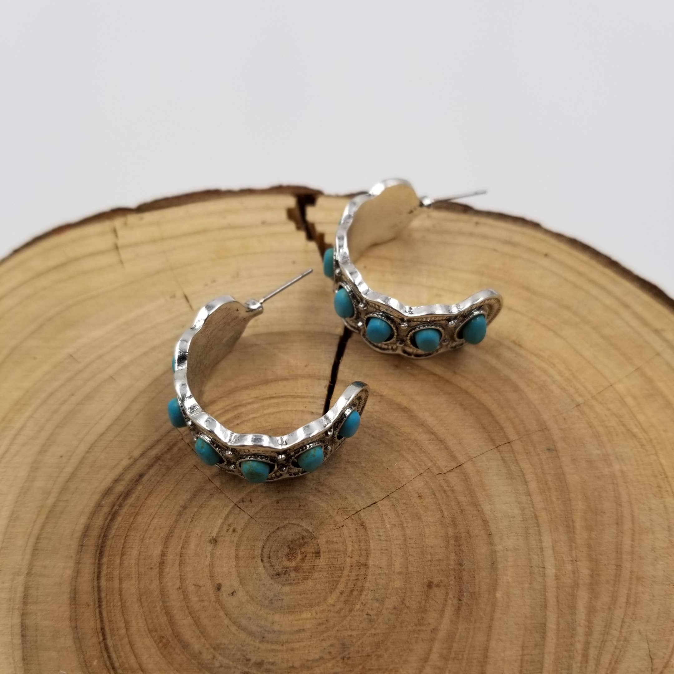 Boho Turquoise C-Shaped Earrings: Mix Color