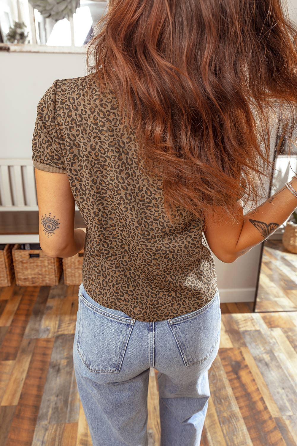 Plus Size Leopard Print Ribbed Tee: Brown, 3X