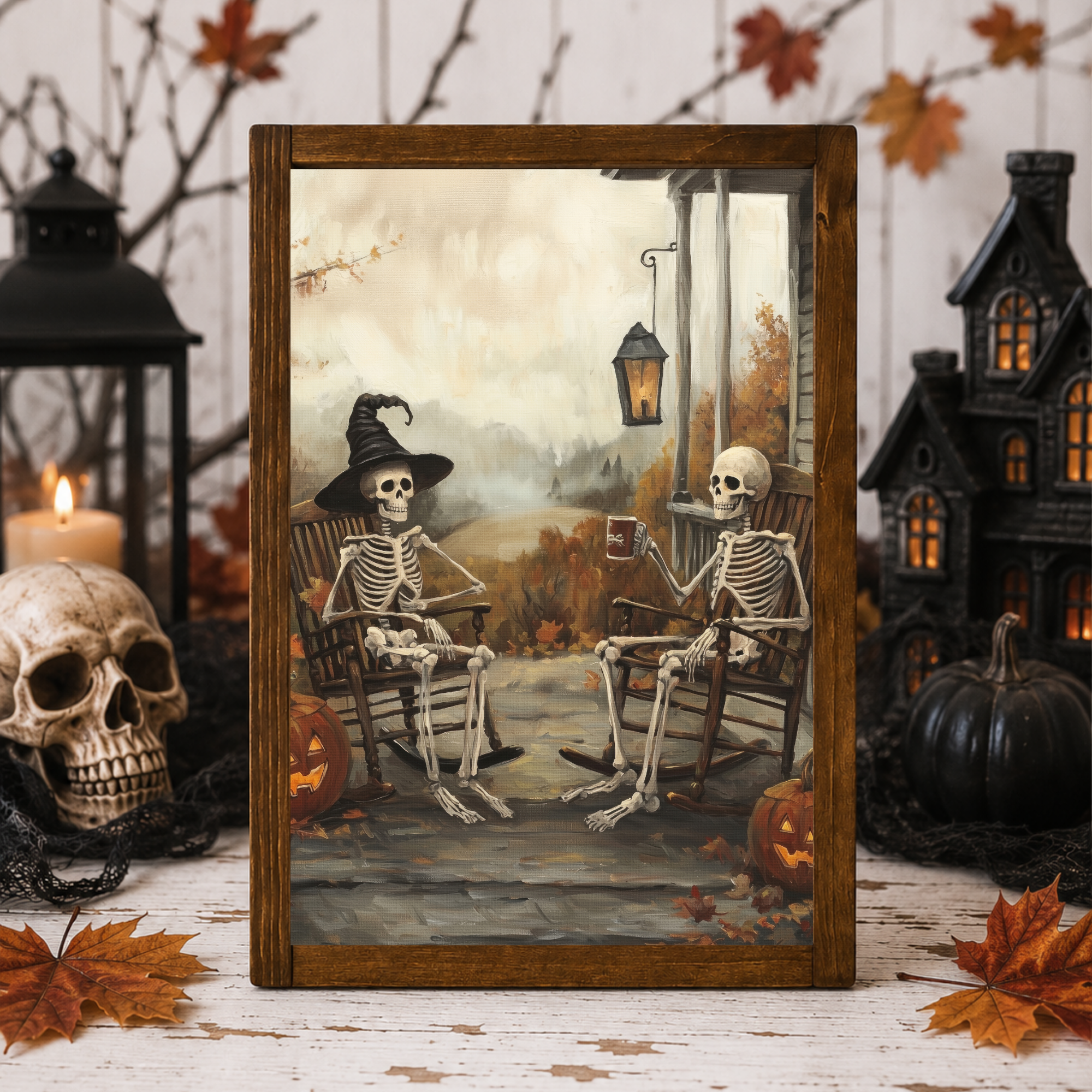 Front Porch Skeletons Framed Print