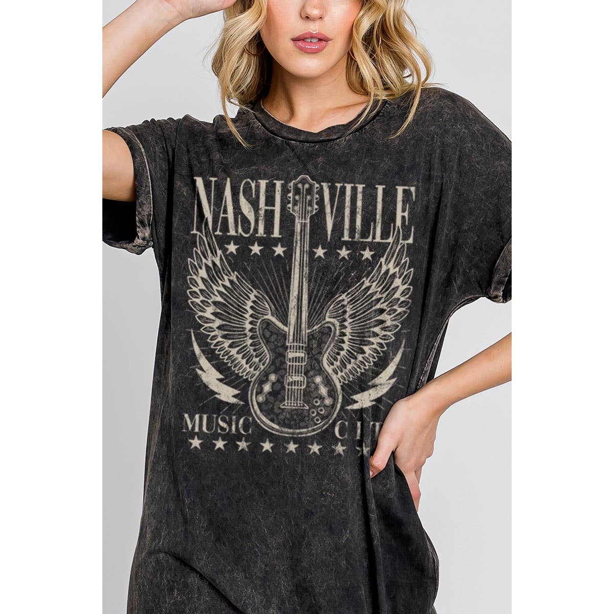 NASHVILLE GUITAR MINERAL GRAPHIC DRESS: Mineral Black, L