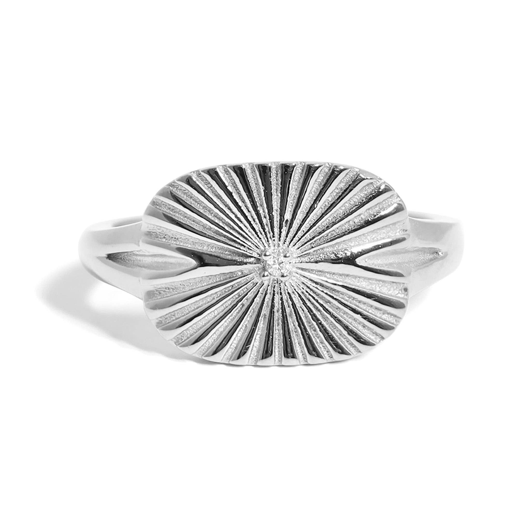 Sunburst Rectangle Ring: Stainless, 7