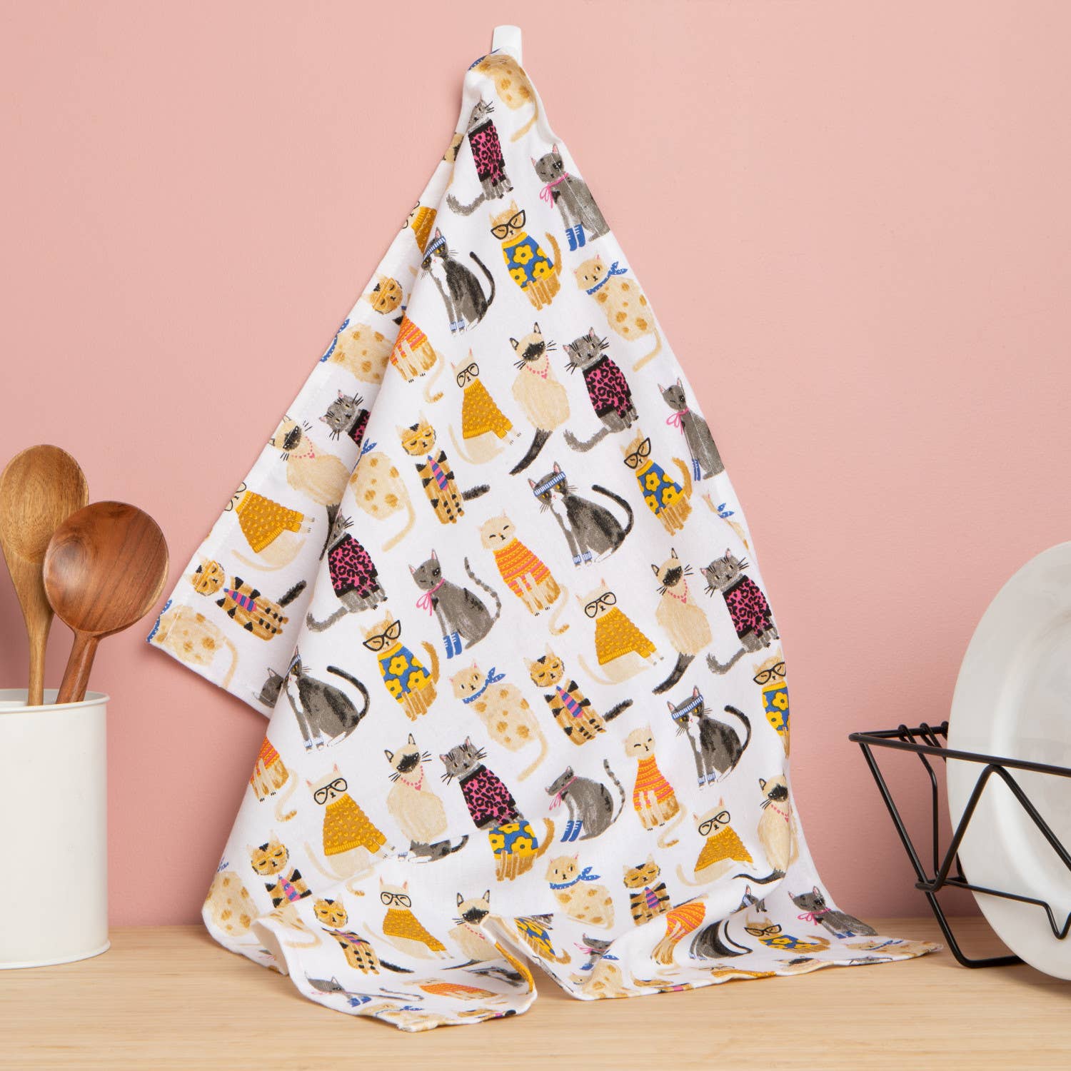 Feline Fine Dishtowel: Multi-Colored