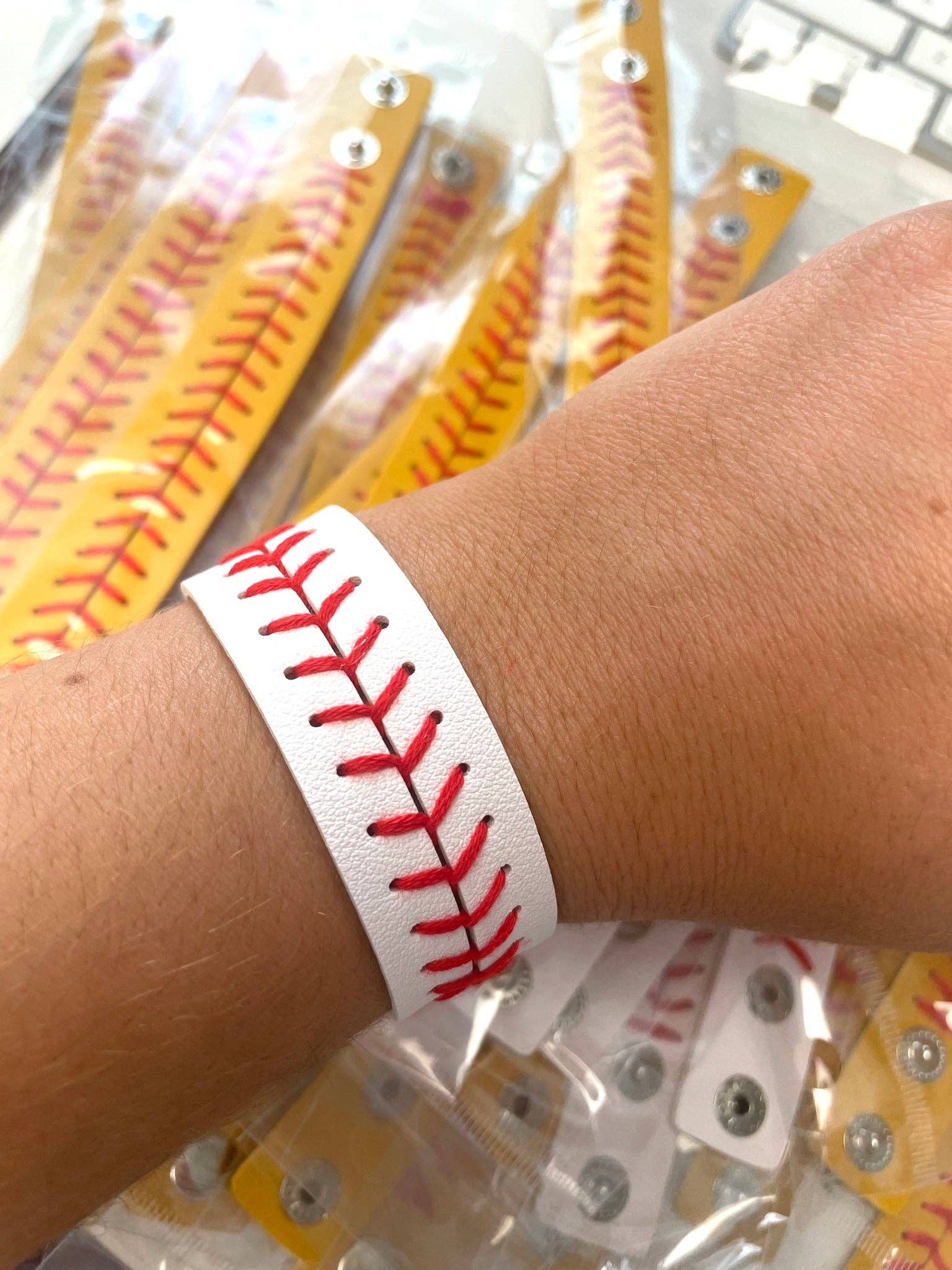 Baseball And Softball Leather Bracelets: Baseball White