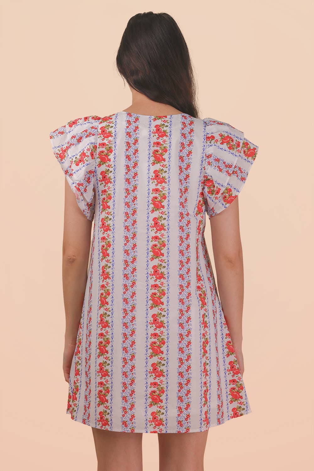 Button Down Printed Ruffle Sleeve Mini Dress: YELLOW MIX