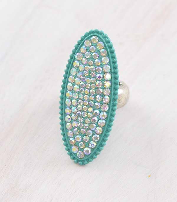 Rhinestone Oval Ring: Turquoise