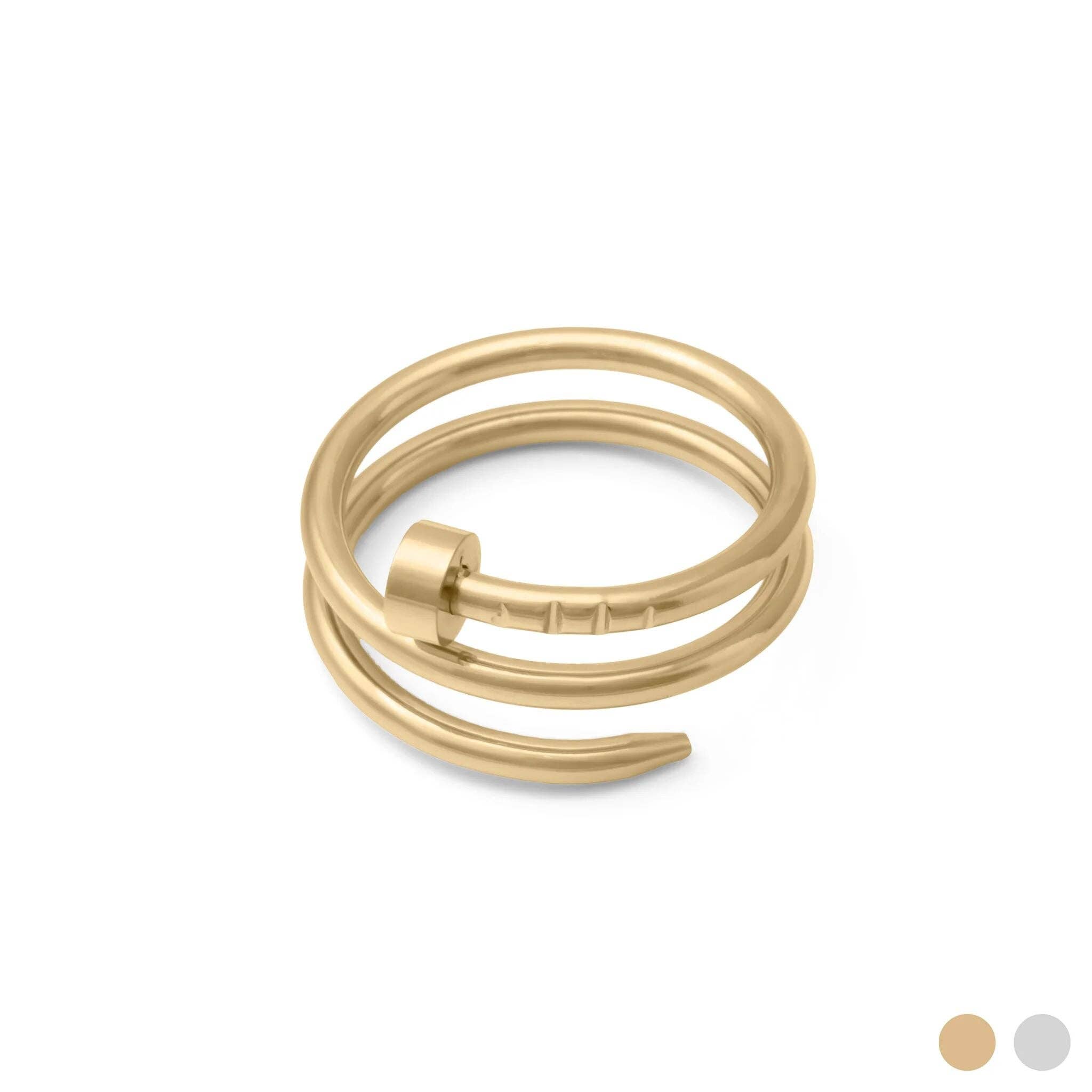 18K Gold PVD Stainless Steel Twisted Nail Ring: Stainless, 6