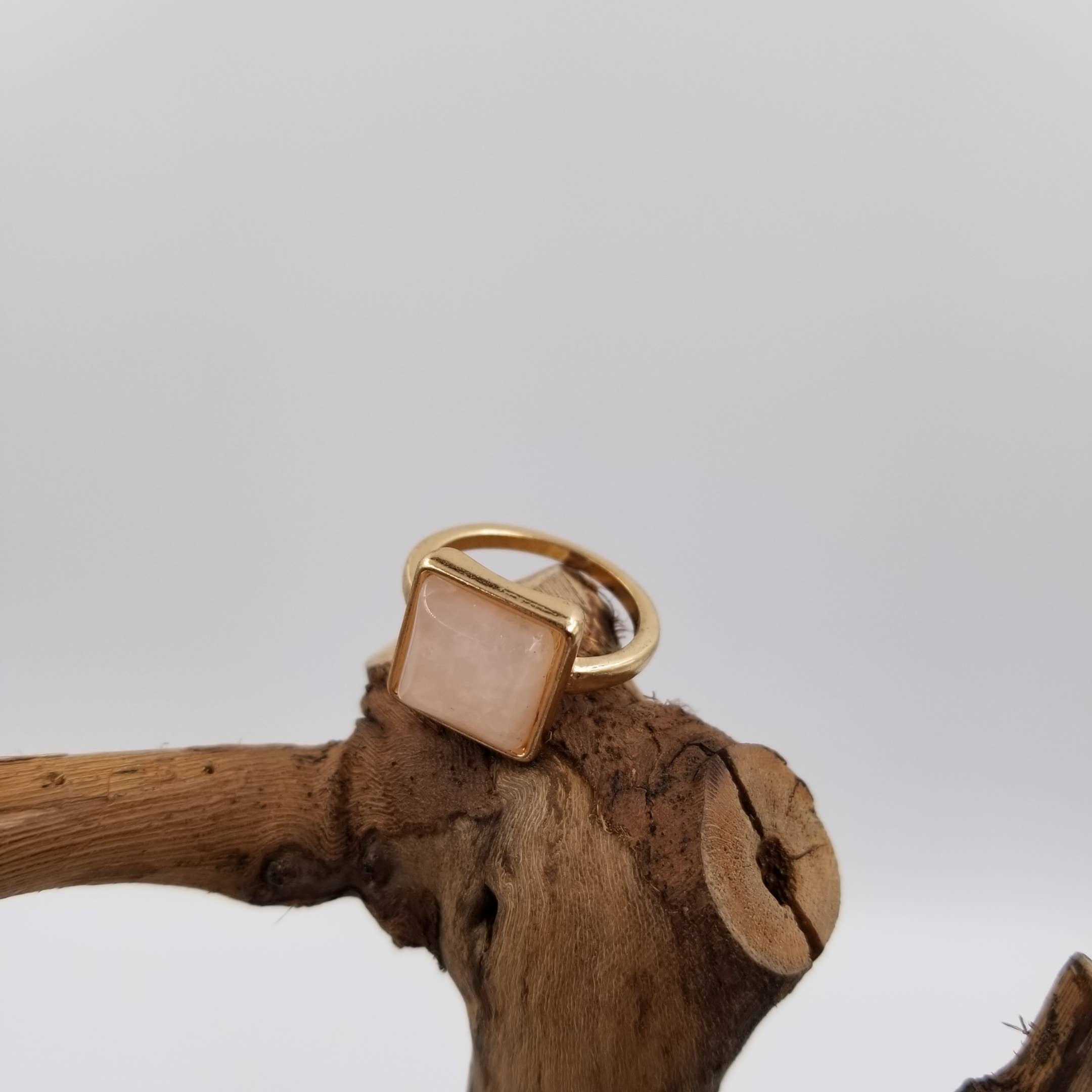 Square Natural Stone Ring: Green