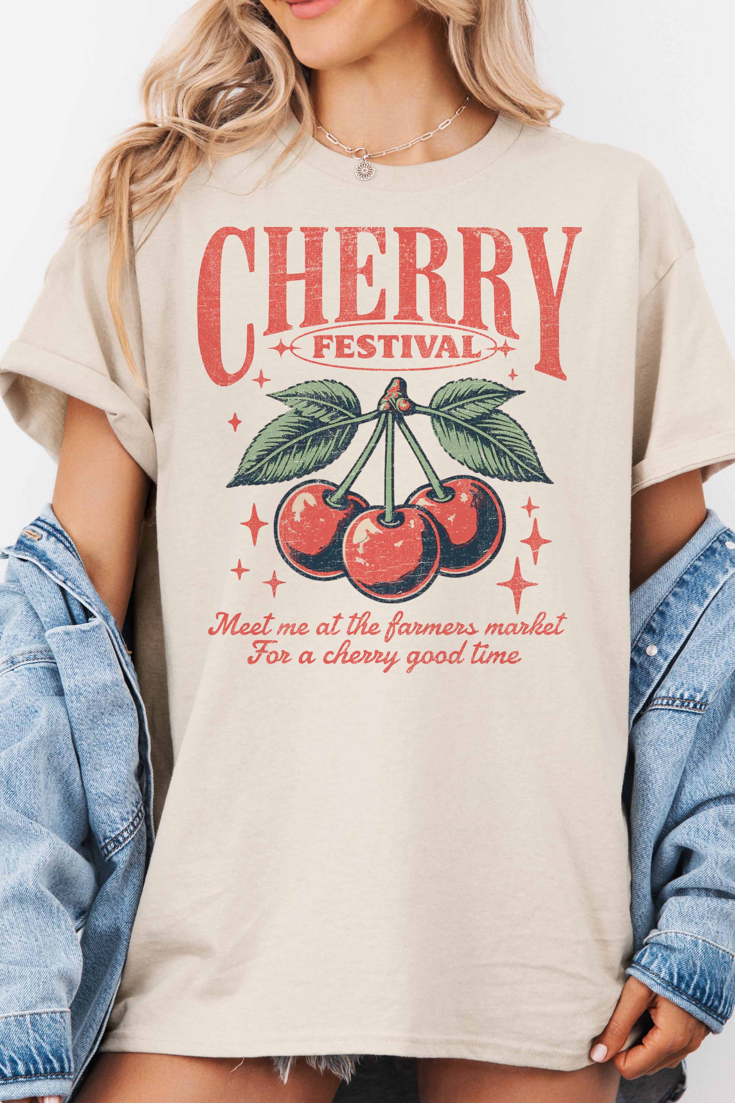 CHERRY FESTIVAL OVERSIZED TEE: IVORY, M/L