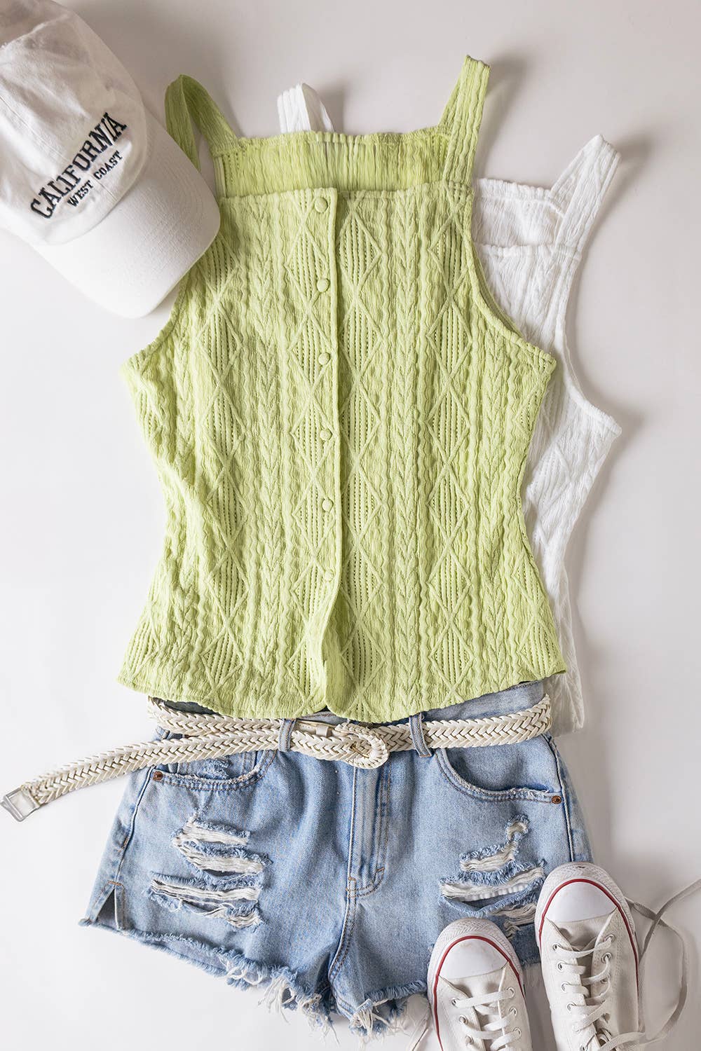 Textured Sleeveless Button Down Top: LT BLUE