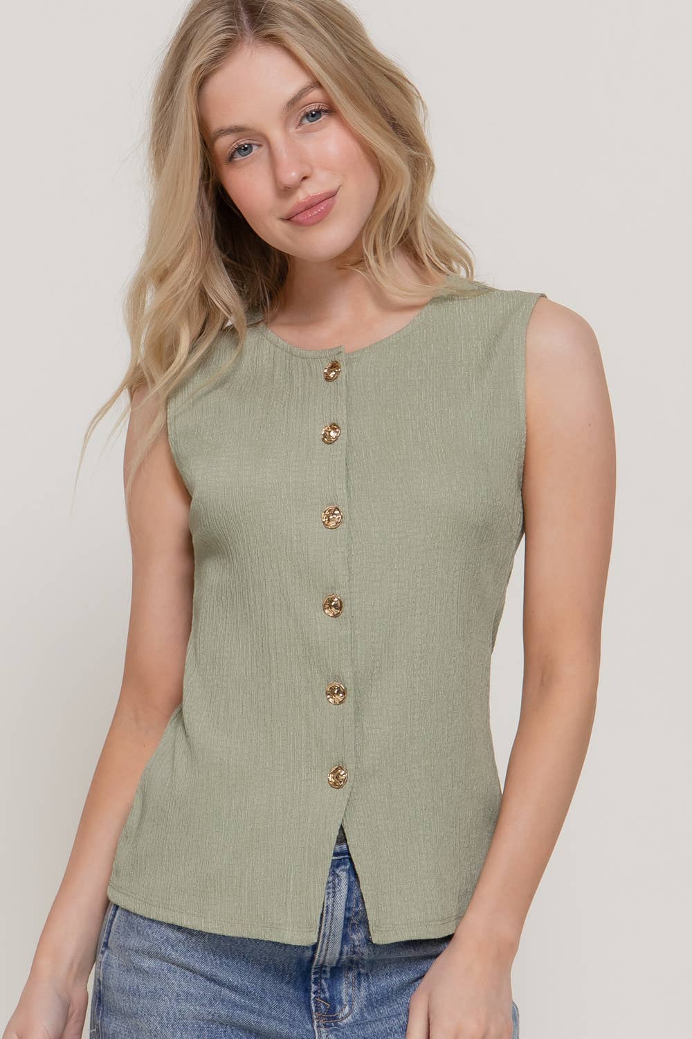 Sleeveless Texture Knit Vest: RED-red, S