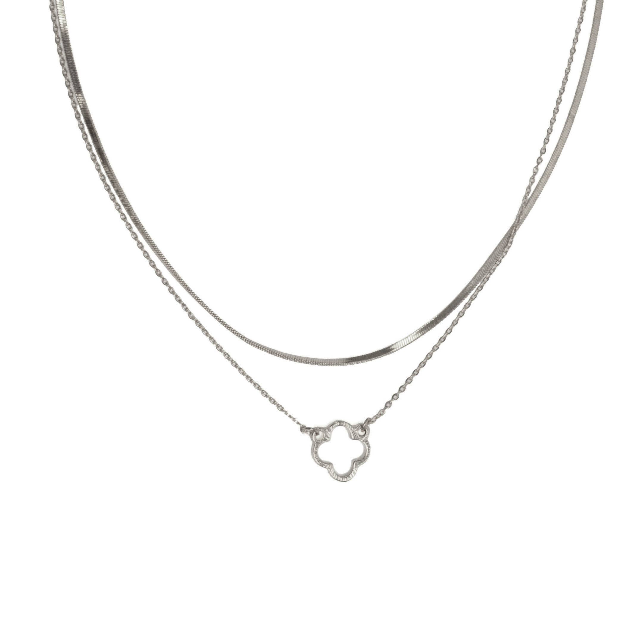 15+ Quatrefoil Pendant 2 Row Necklace: Silver